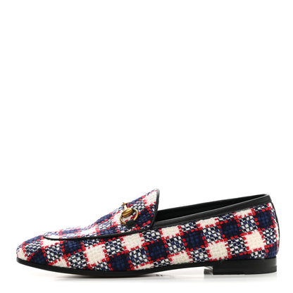 Gucci Vintage Tweed Check Horsebit Womens Jordaan Loafers 36.5 White Hibiscus Red Marine 1 of 9