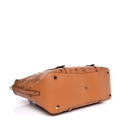 MCM Visetos Studded Medium Shopping Tote Cognac 5 of 9