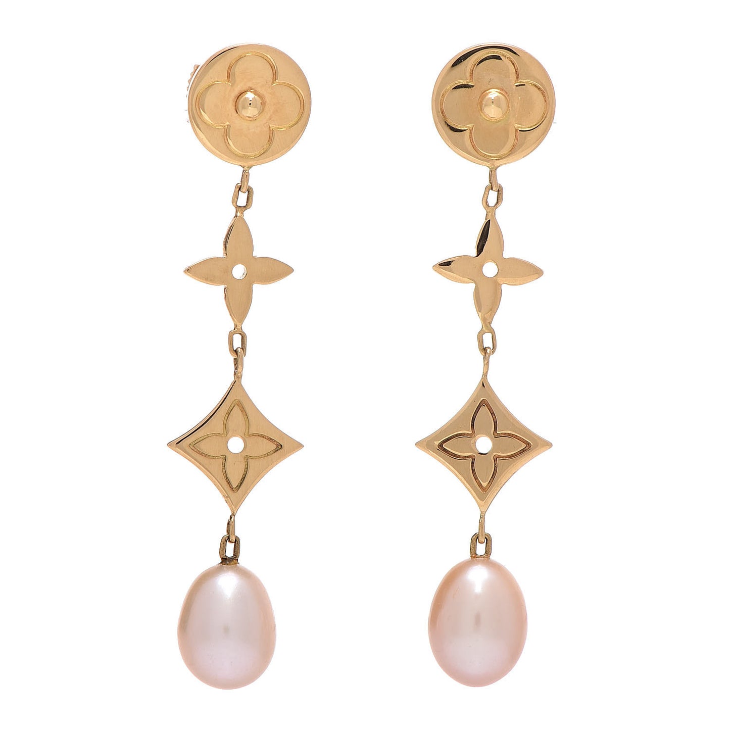 18K Yellow Gold Pearl Idylle Blossom Monogram Drop Earrings