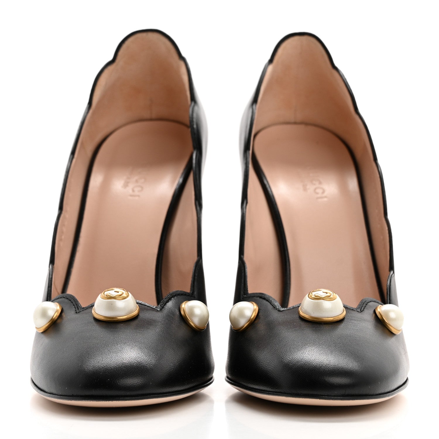 Gucci Malaga Kid Pearl Embellished Willow Loafer Pumps 37.5 Black 2 of 9