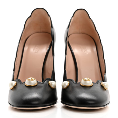 Gucci Malaga Kid Pearl Embellished Willow Loafer Pumps 37.5 Black 2 of 9