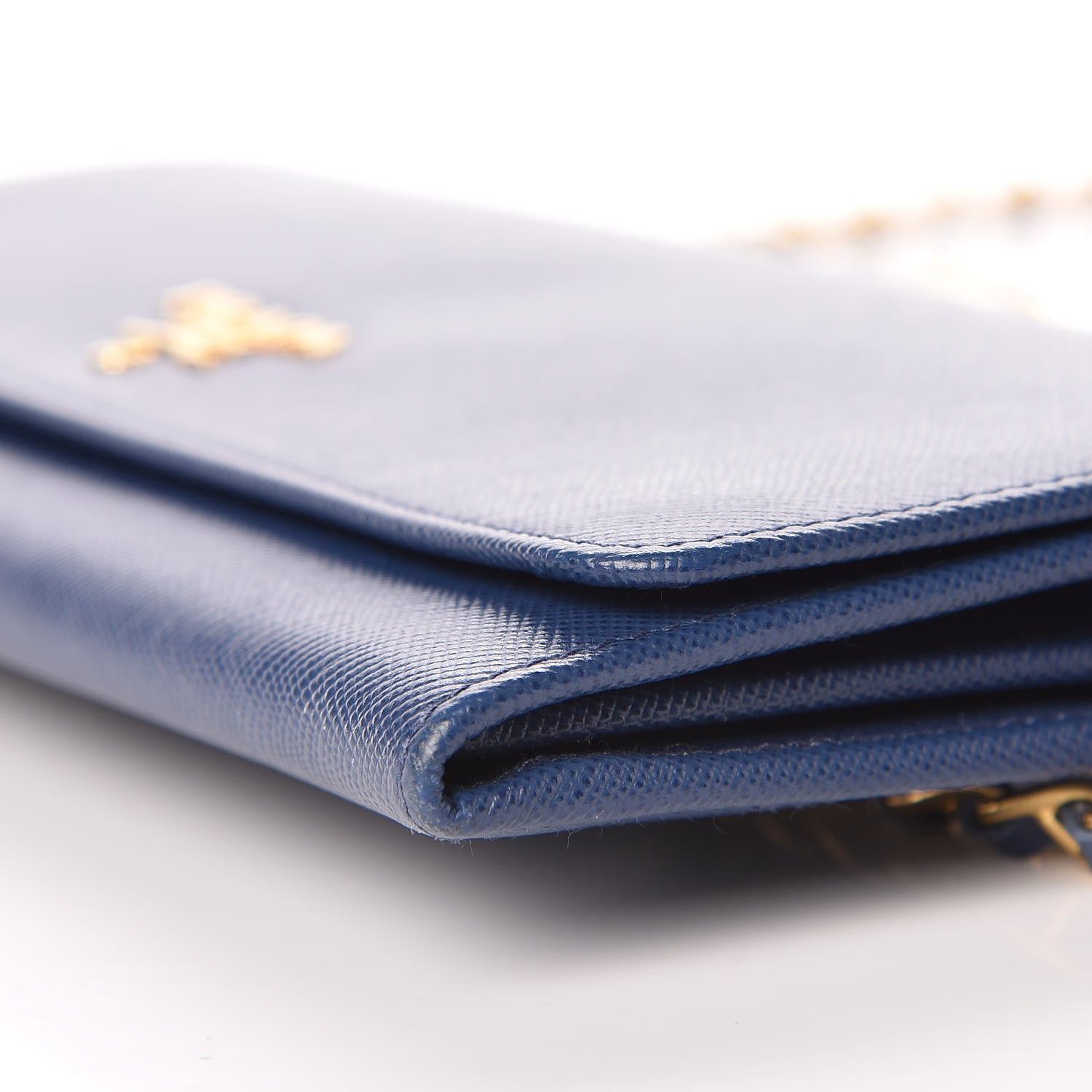 Prada Saffiano Metal Oro Chain Wallet Bleuette 8 of 9