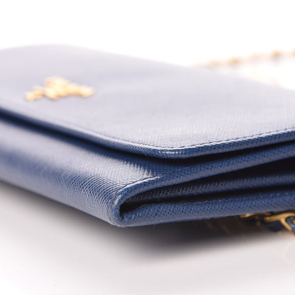 Prada Saffiano Metal Oro Chain Wallet Bleuette 8 of 9