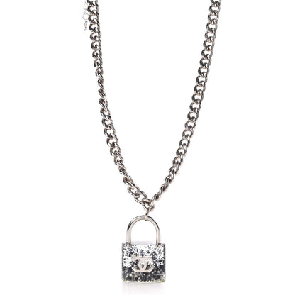 Chanel Resin CC Oversized Padlock Chain Necklace Silver Pearly White 1 of 5