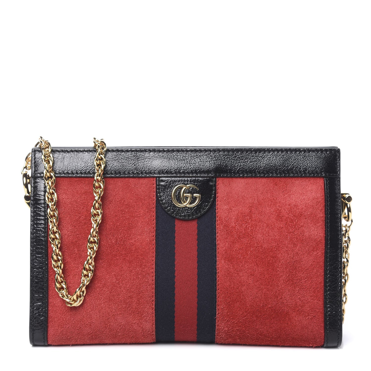 Gucci Suede Patent Web Small Ophidia Chain Shoulder Bag Hibiscus Red Black 1 of 10