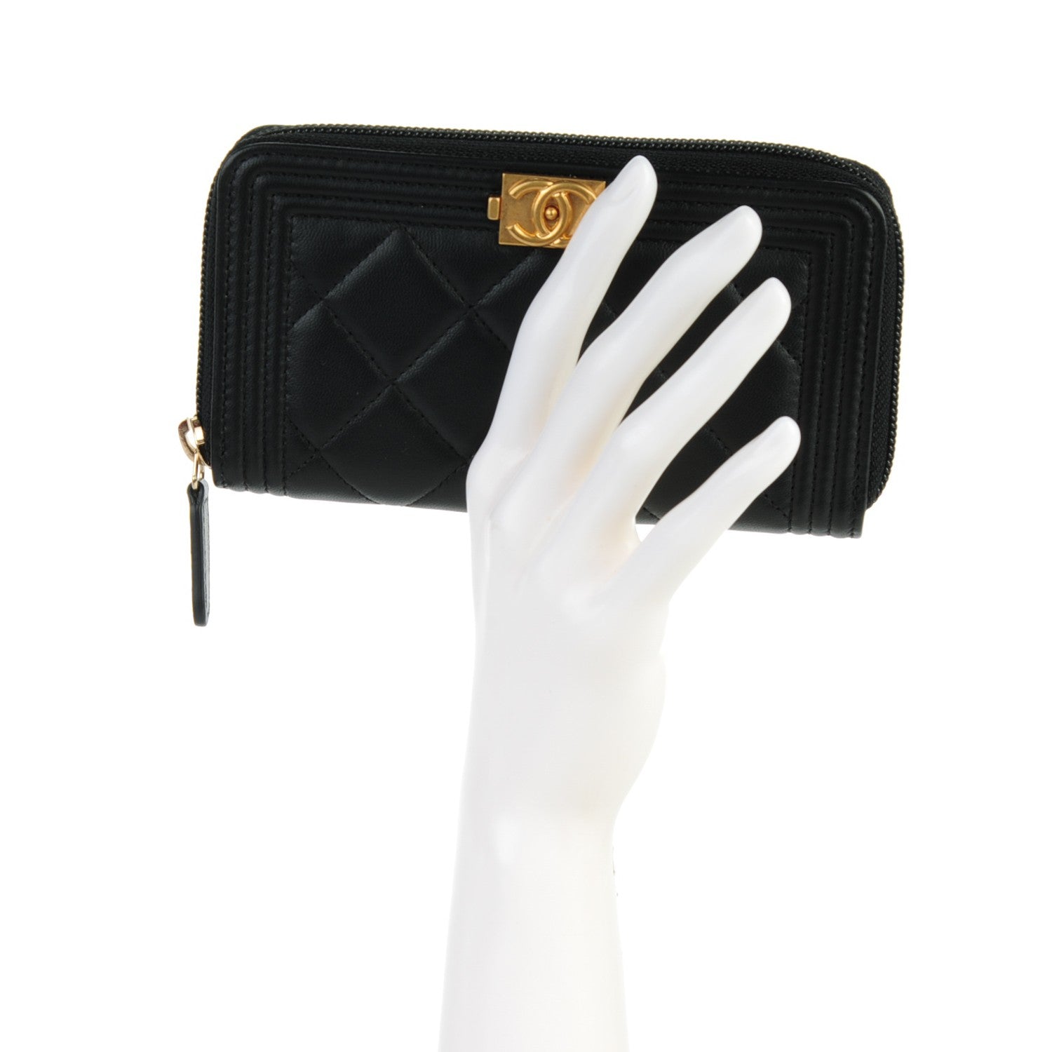 Chanel Lambskin Quilted Small Boy Zip Around Wallet Black 3 of 8