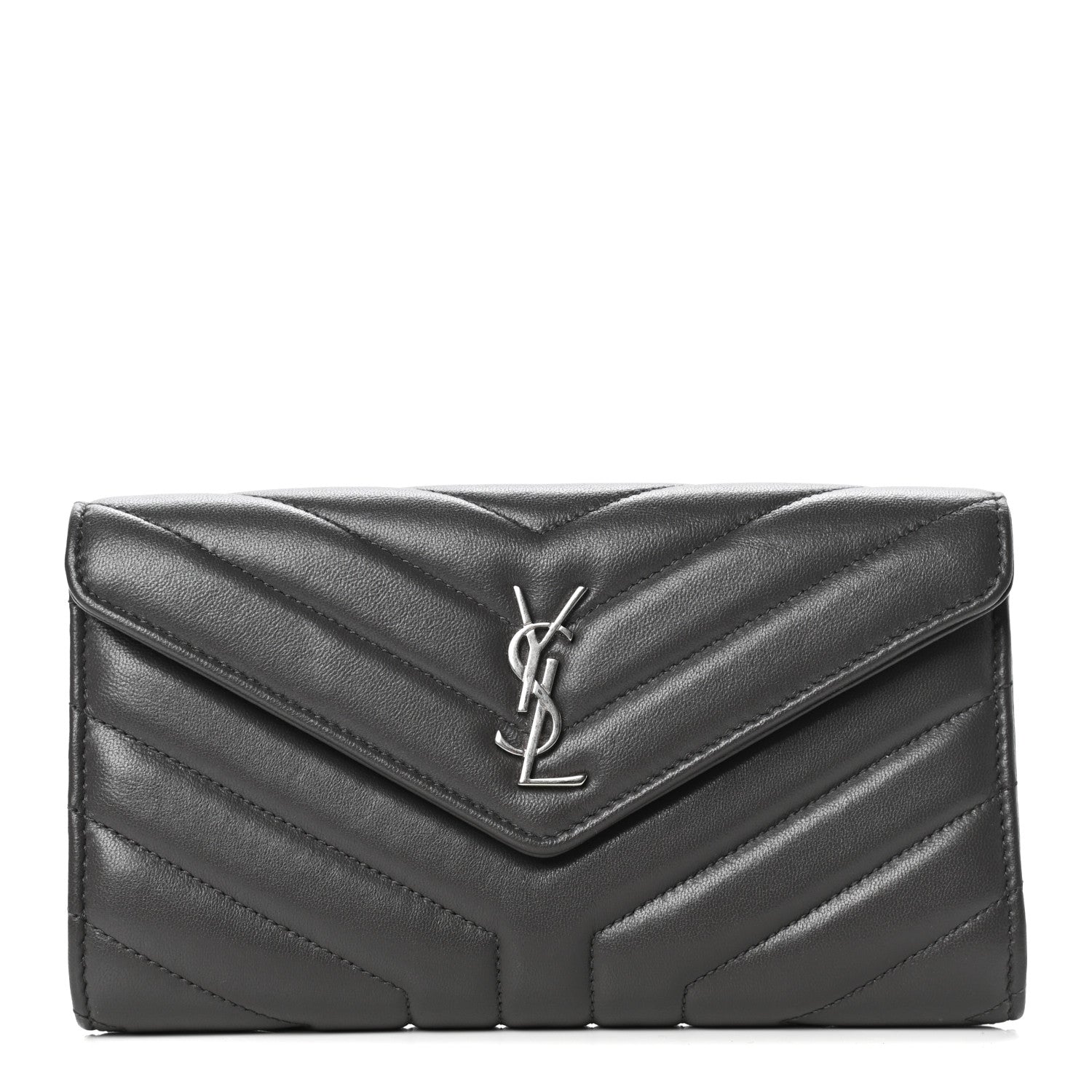 Saint Laurent Lambskin Y Quilted Monogram Large Loulou Flap Wallet Asphalt 1 of 4