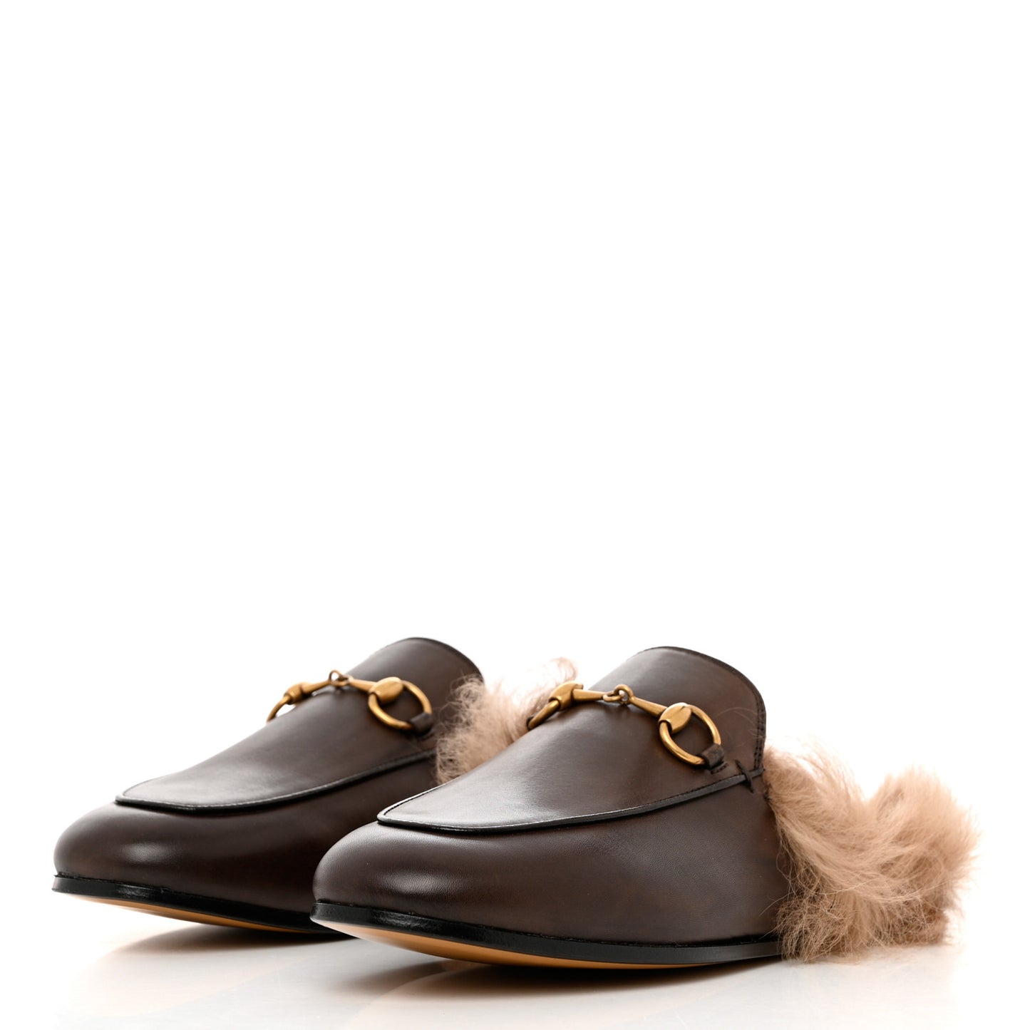 Calfskin Fur Womens Princetown Slippers 36 Brown