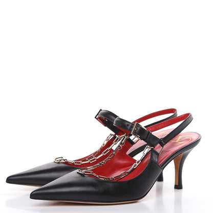 Valentino Garavani Smooth Calfskin Chain Slingback Pumps 39.5 Black 3 of 11