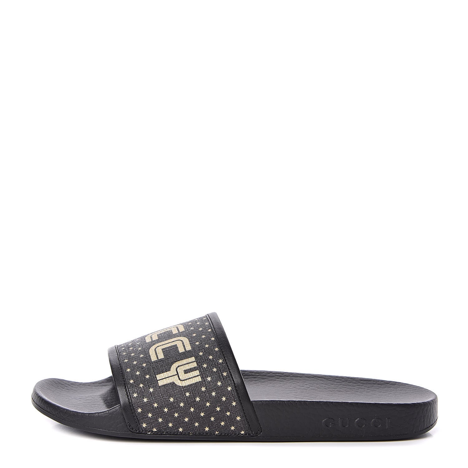 Gucci X SEGA Supreme Canvas GUCCY Stars Womens Slide Sandals 39 Black Gold 1 of 9