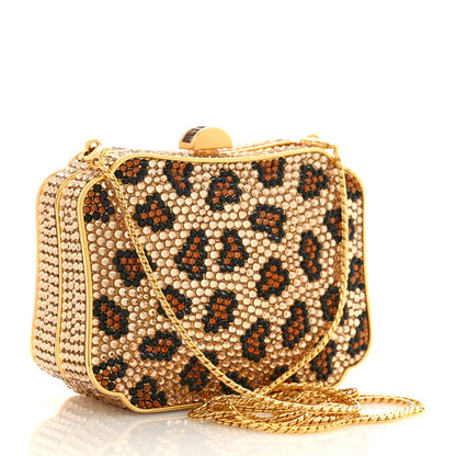 Judith Leiber Crystal Leopard Minaudiere Clutch Brown Gold 3 of 8