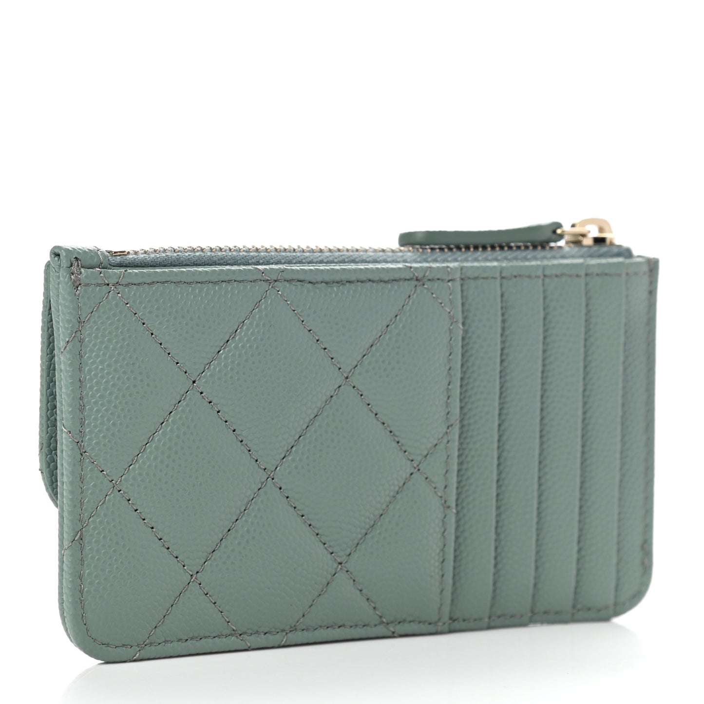 Caviar Quilted Flap Zip Card Holder Dark Green