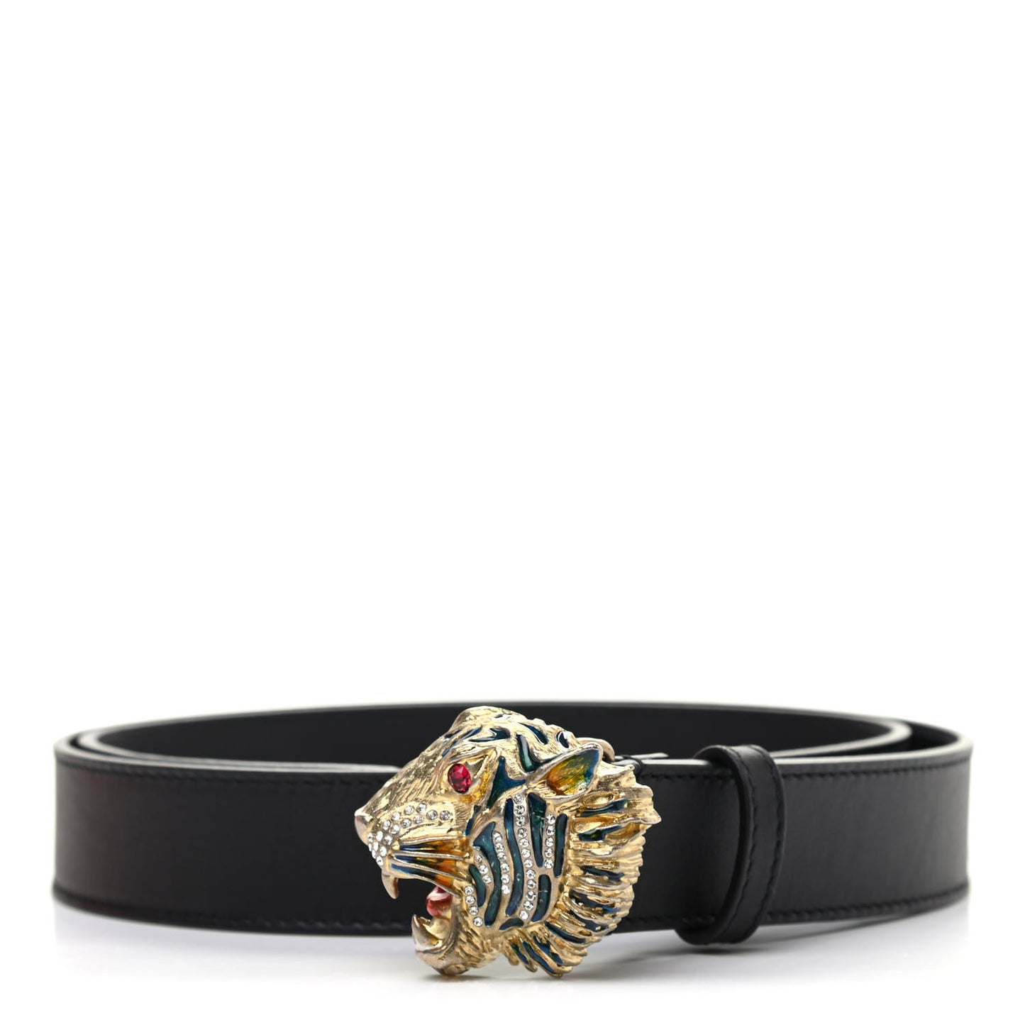 Calfskin Crystal Metal Tiger Head Buckle 30mm Belt 95 38 Black Multicolor