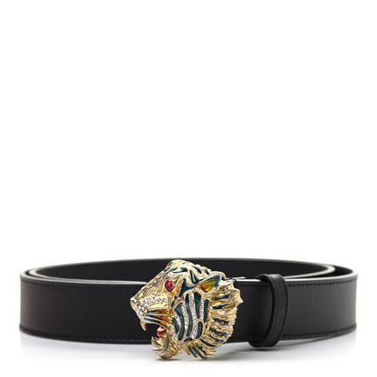 Gucci Calfskin Crystal Metal Tiger Head Buckle 30mm Belt 95 38 Black Multicolor 1 of 5
