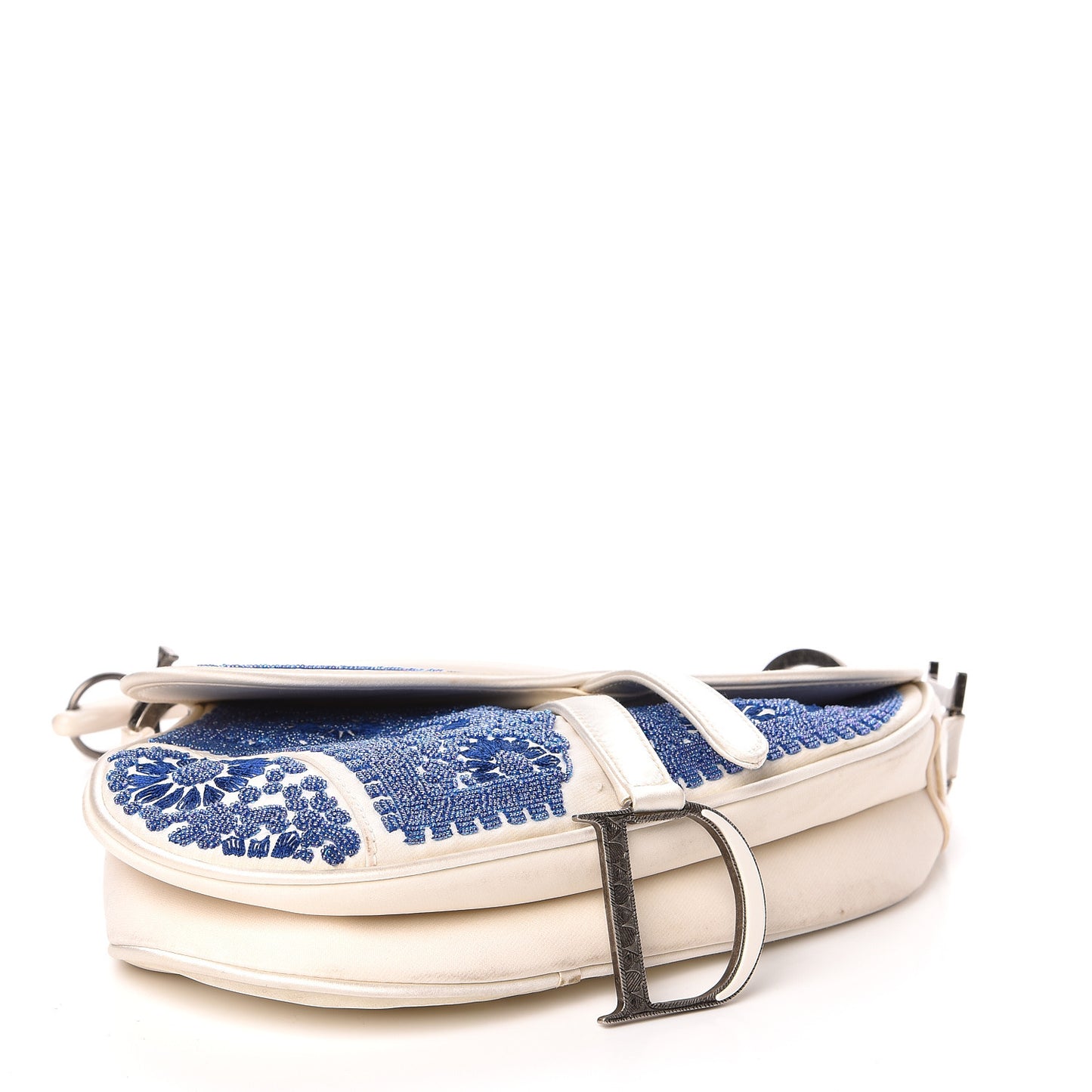 Satin Sequin Embellished Saddle Bag White Blue