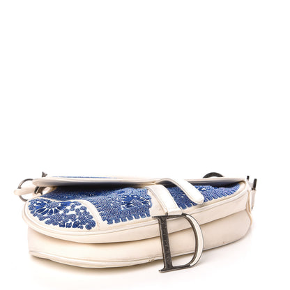 Christian Dior Satin Sequin Embellished Saddle Bag White Blue 4 of 12