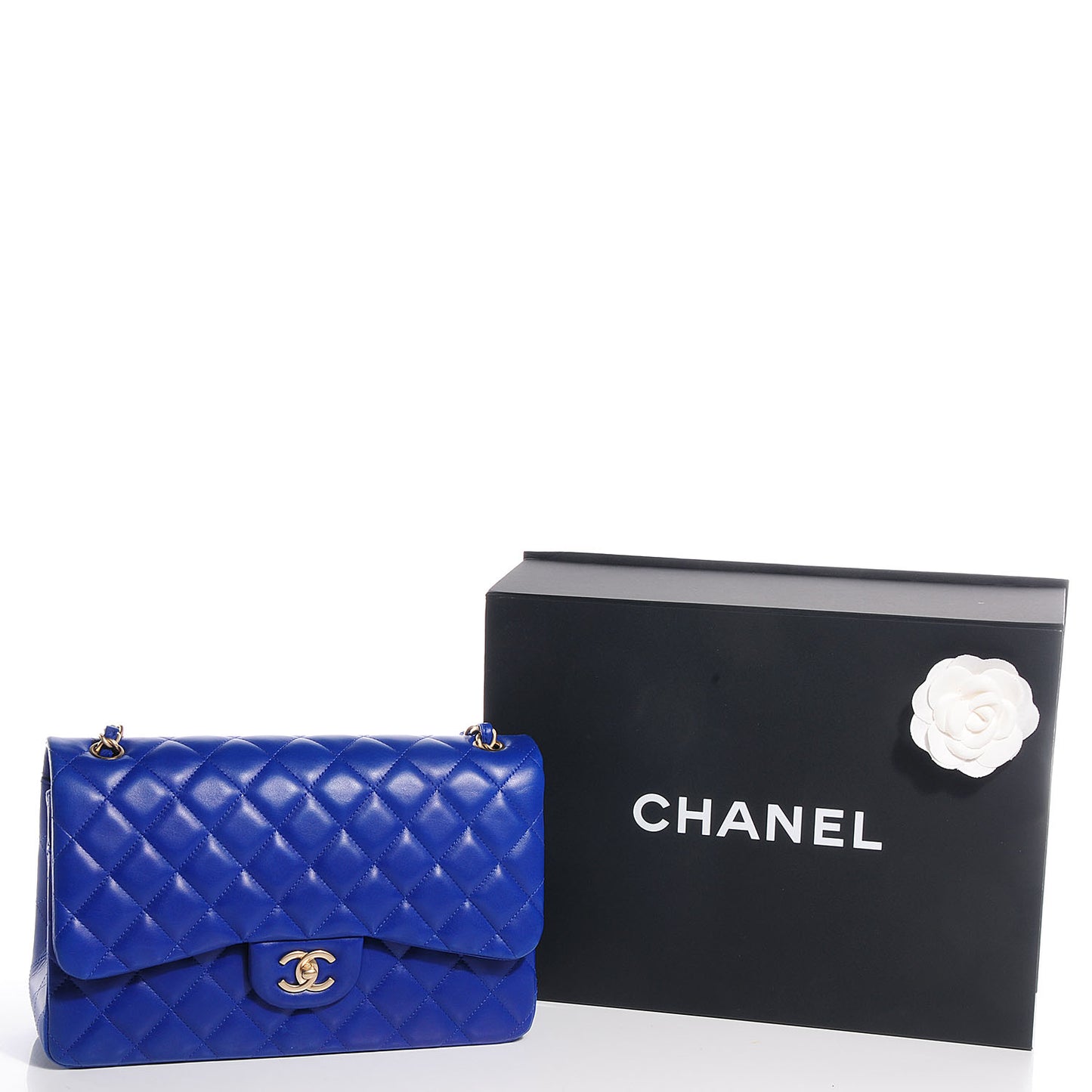 Lambskin Quilted Jumbo Double Flap Dark Blue