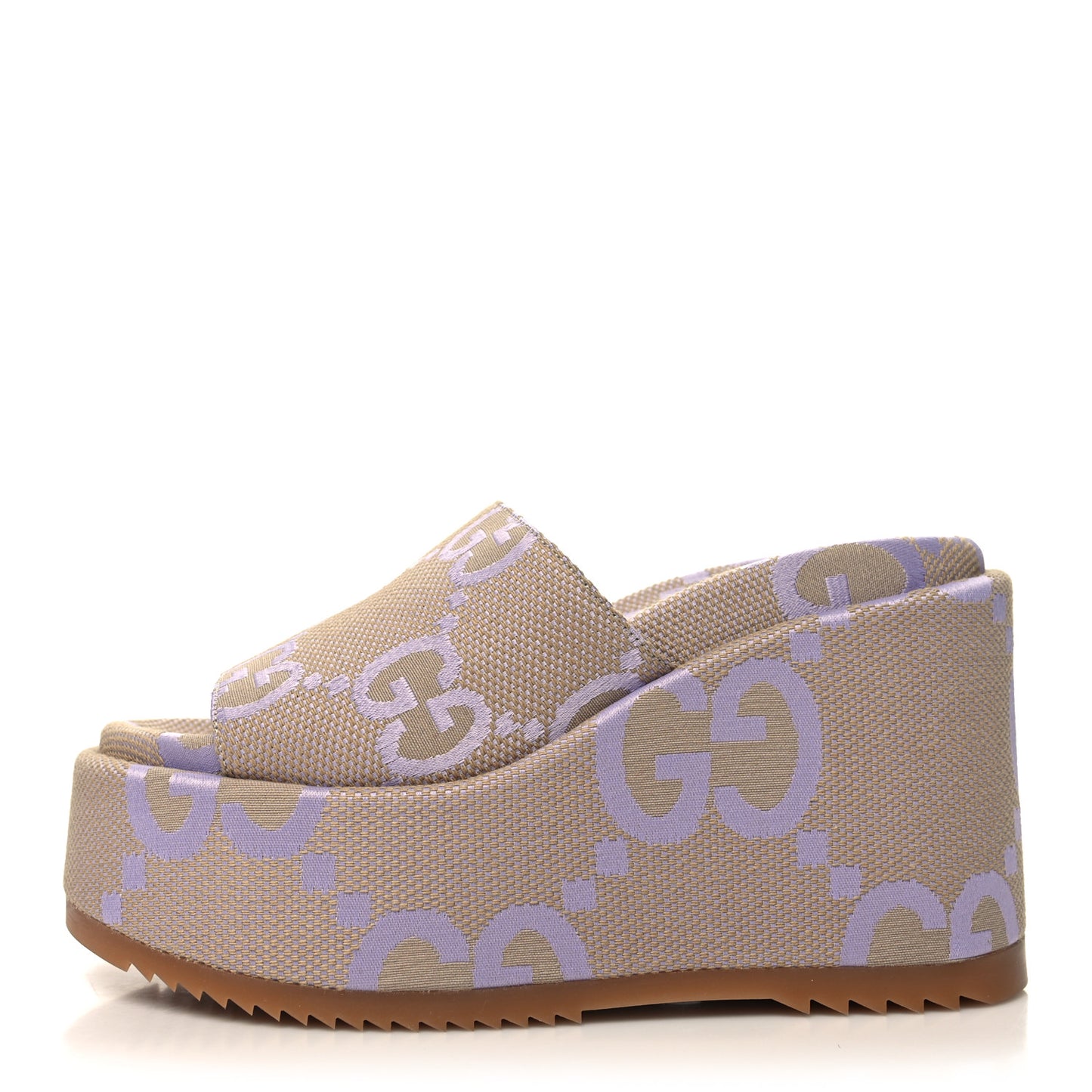 Monogram Jumbo GG Platform Slide Wedge Sandals 37 Beige Lapis