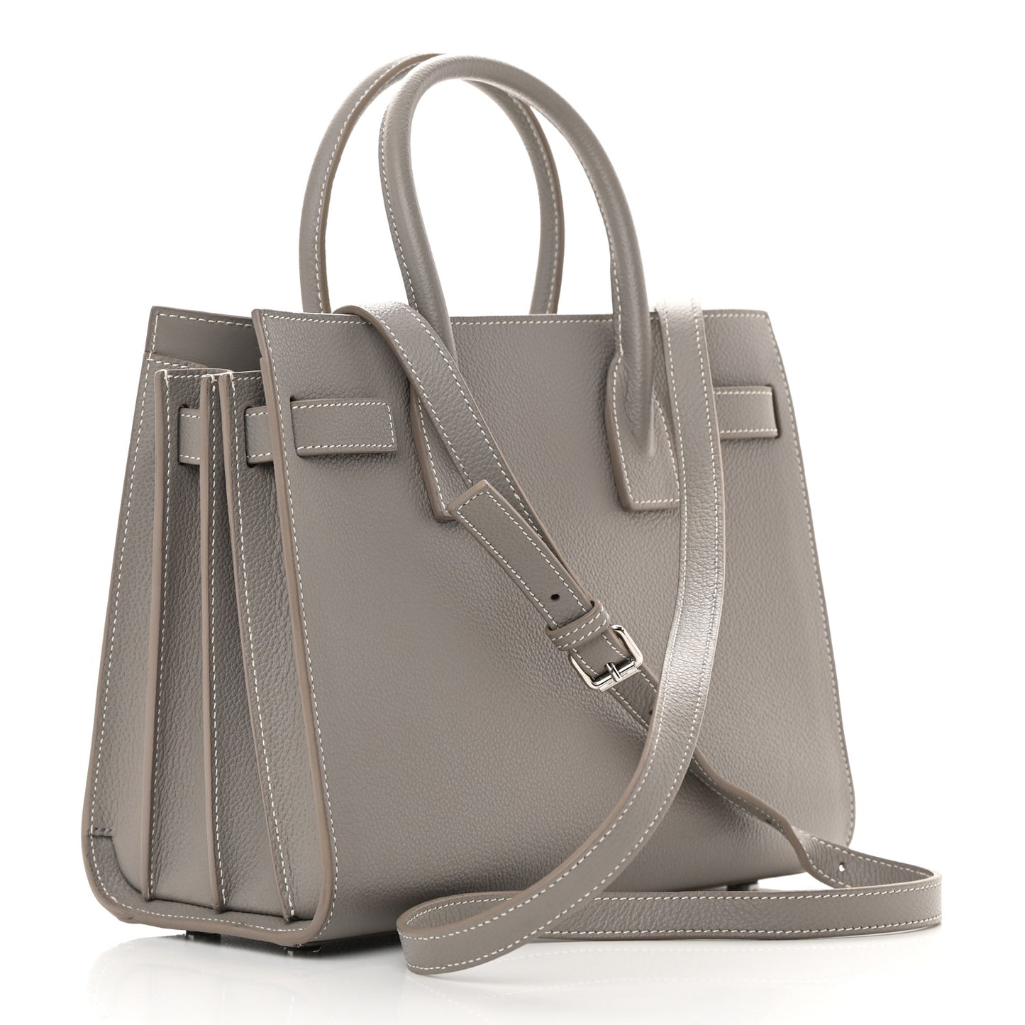 Grained Calfskin Topstich Baby Sac De Jour Fog