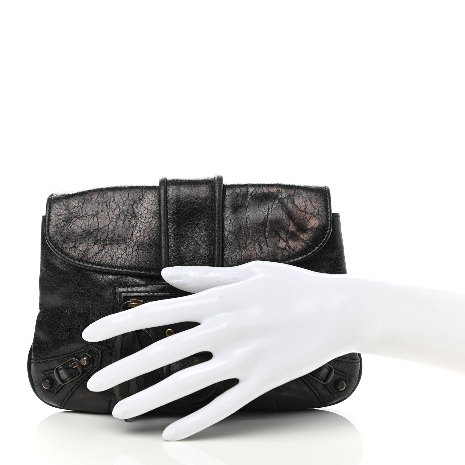 Balenciaga Agneau Classic Hardware Pouch Flap Clutch Black 3 of 8