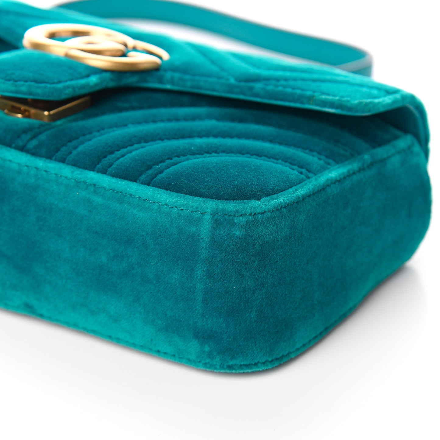 Velvet Matelasse Mini GG Marmont Shoulder Bag Pavone Cyan