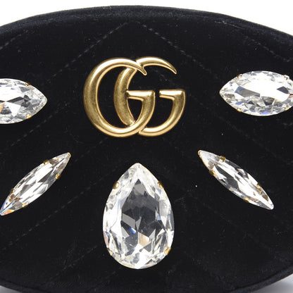 Gucci Velvet Matelasse Marquise Crystals GG Marmont Belt Bag 85 34 Black 10 of 11