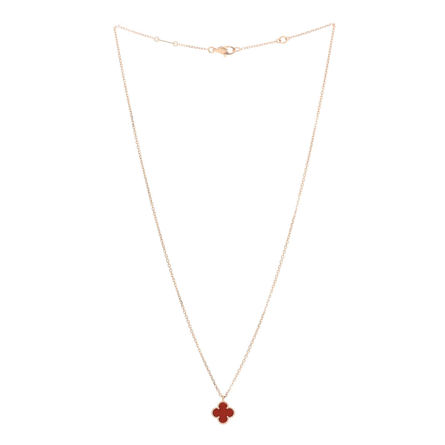 18K Rose Gold Carnelian Sweet Alhambra Pendant Necklace