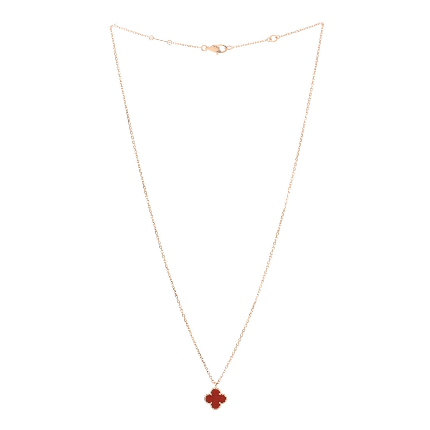 Van Cleef & Arpels 18K Rose Gold Carnelian Sweet Alhambra Pendant Necklace 3 of 7