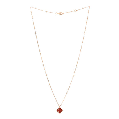 Van Cleef & Arpels 18K Rose Gold Carnelian Sweet Alhambra Pendant Necklace 3 of 7