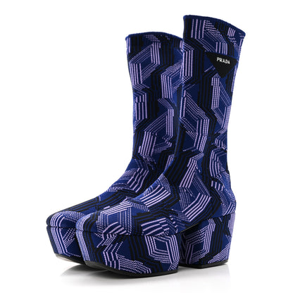 Prada Jacquard Knit Platform Ankle Boots 38.5 Bluette Glicine 4 of 12