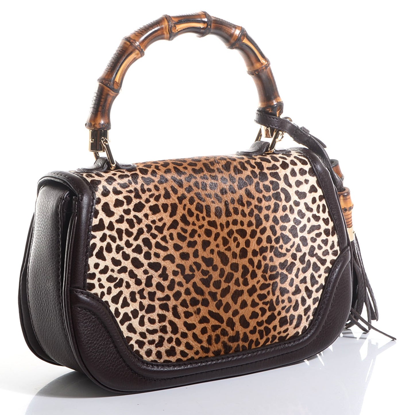 Pony Hair Jaguar Print New Bamboo Medium Top Handle Bag