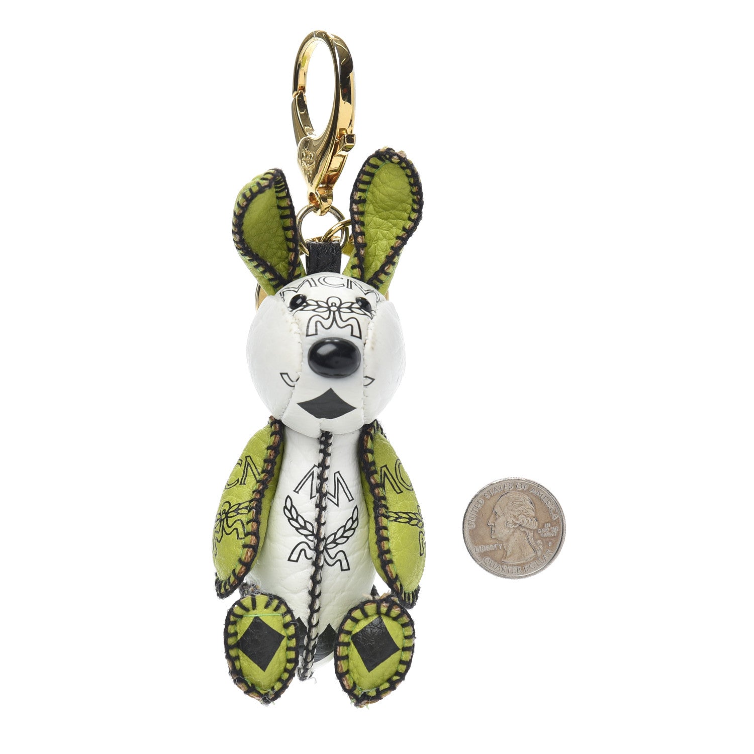 MCM Visetos Rabbit Key Ring Bag Charm White Green 2 of 3