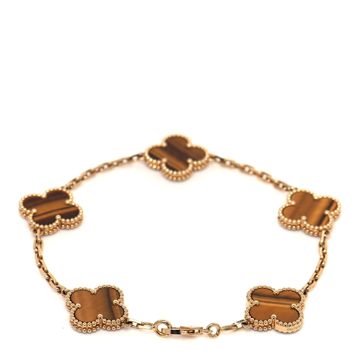 18K Yellow Gold Tiger Eye 5 Motifs Vintage Alhambra Bracelet