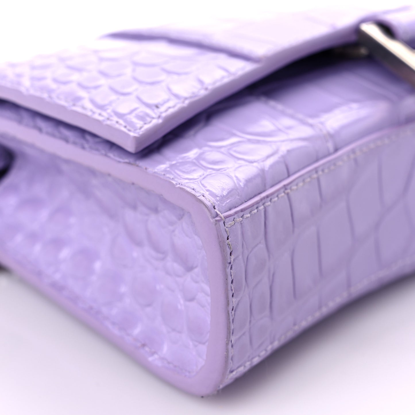 Shiny Calfskin Crocodile Embossed Hourglass Chain Bag Lilac