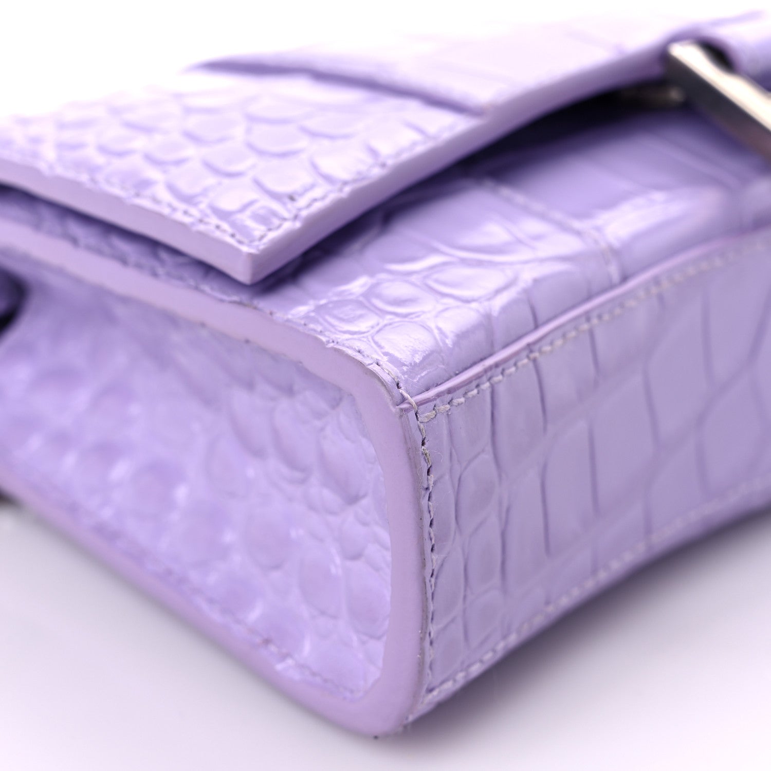 Balenciaga Shiny Calfskin Crocodile Embossed Hourglass Chain Bag Lilac 8 of 14