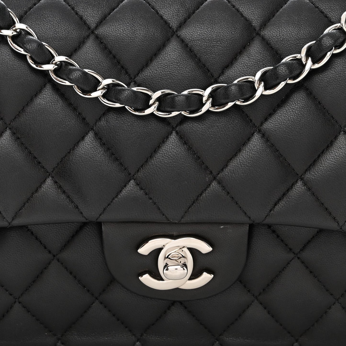 Lambskin Quilted Medium Double Flap Black