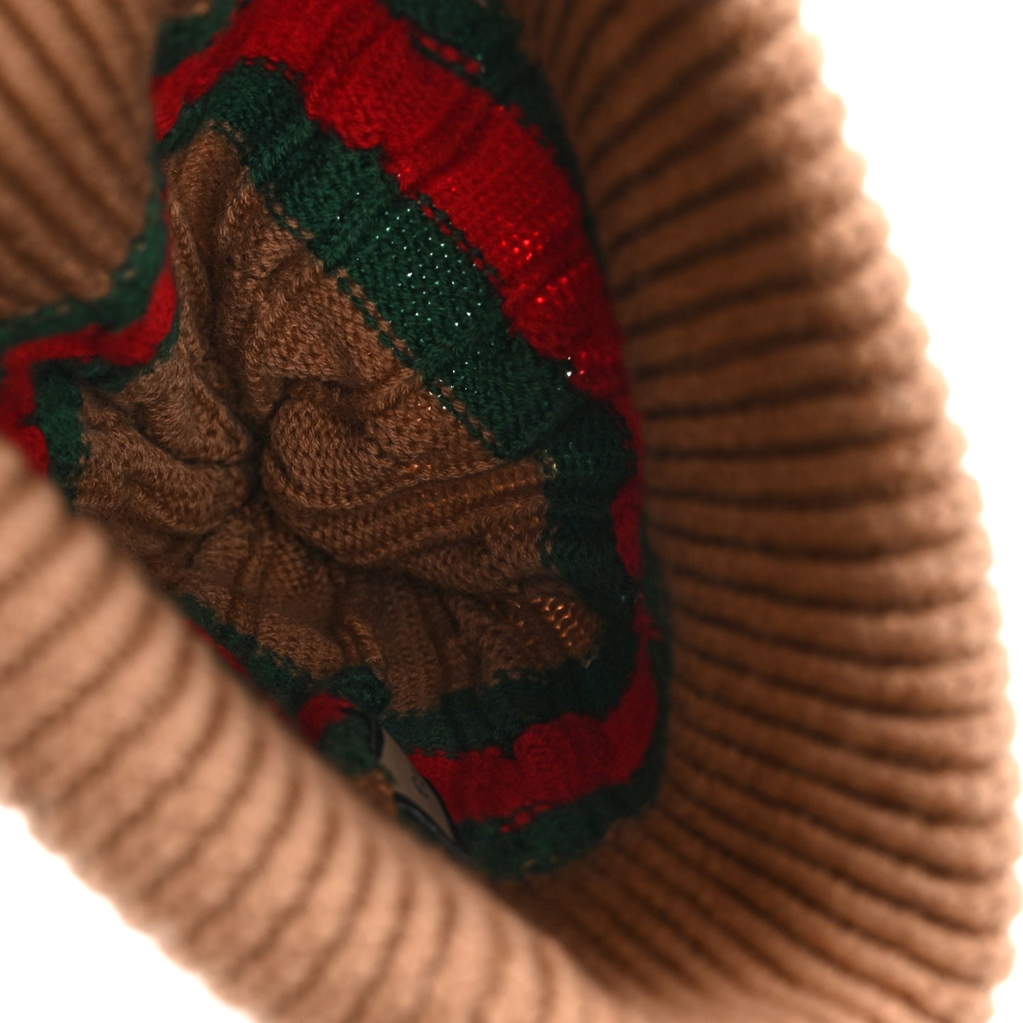 Wool Web Cable Knit Beanie Hat Camel