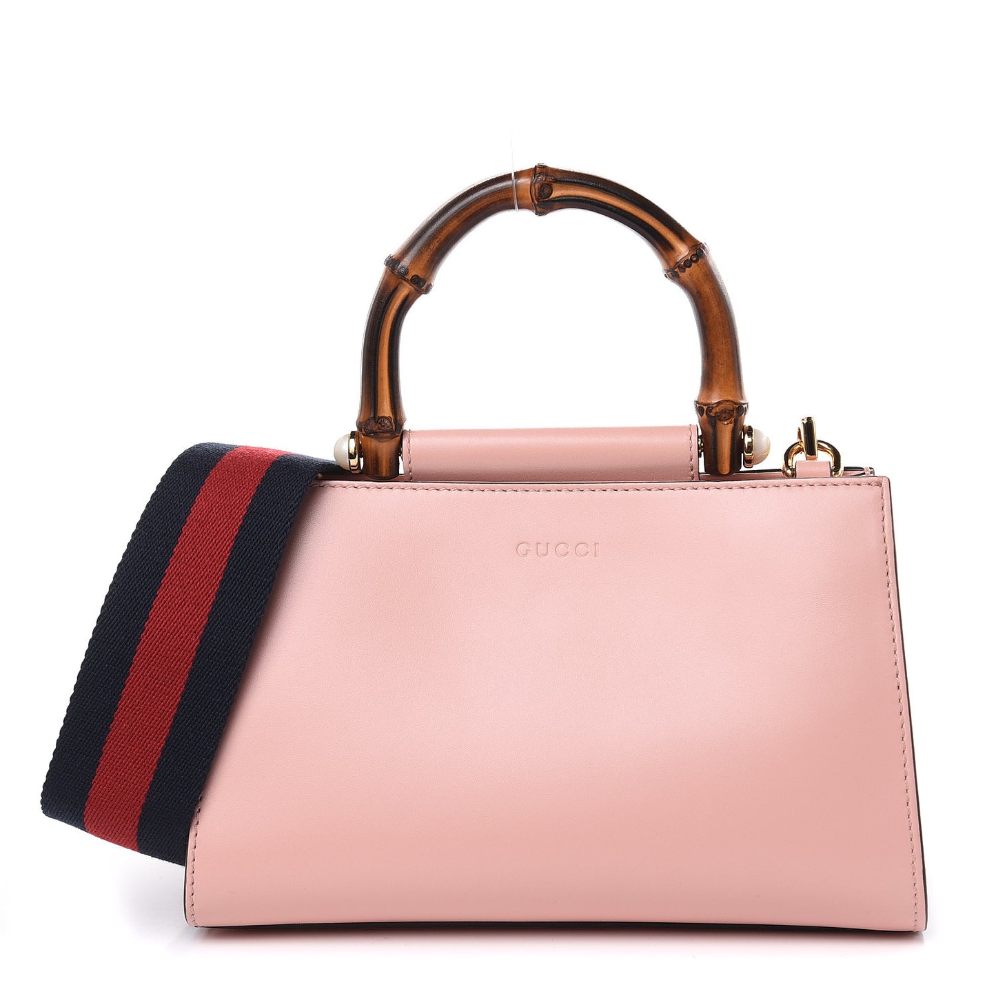 Nappa Bamboo Web Mini Nymphaea Top Handle Bag Perfect Pink Mystic White