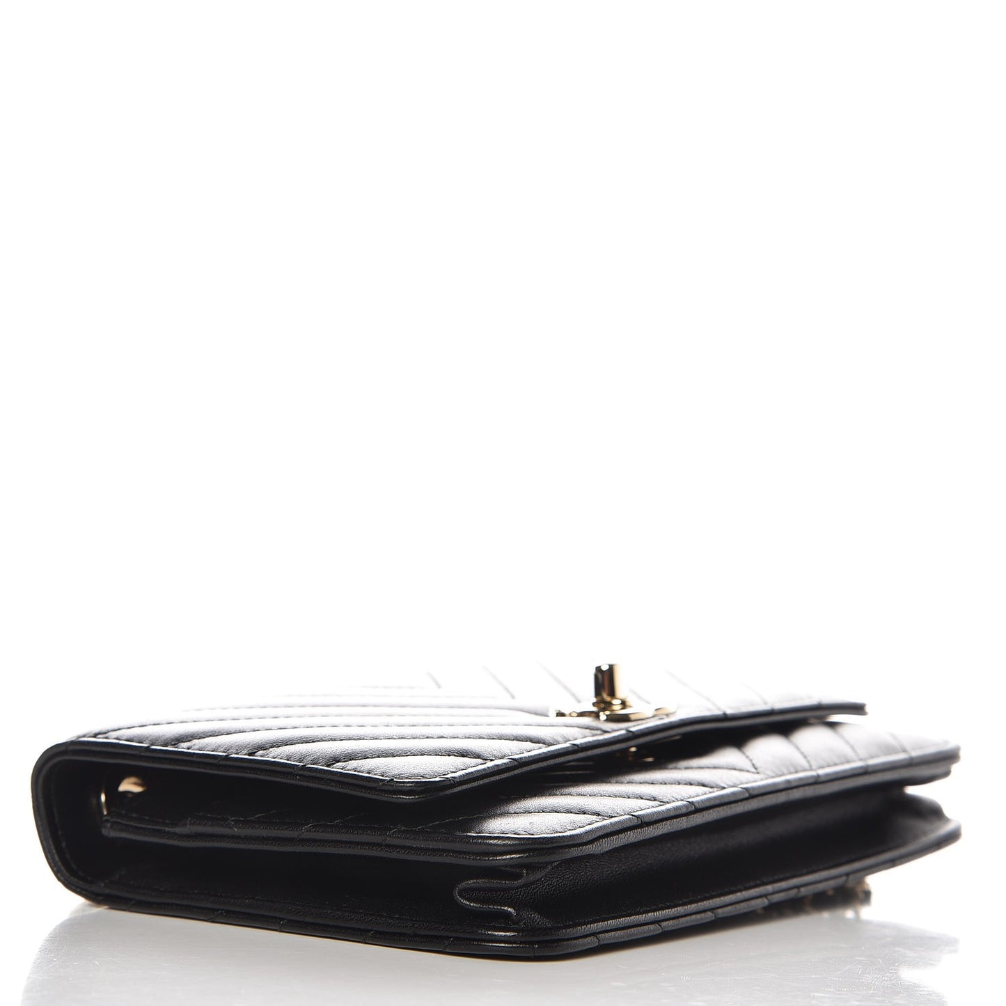 Lambskin Chevron Quilted Trendy CC Wallet On Chain WOC Black