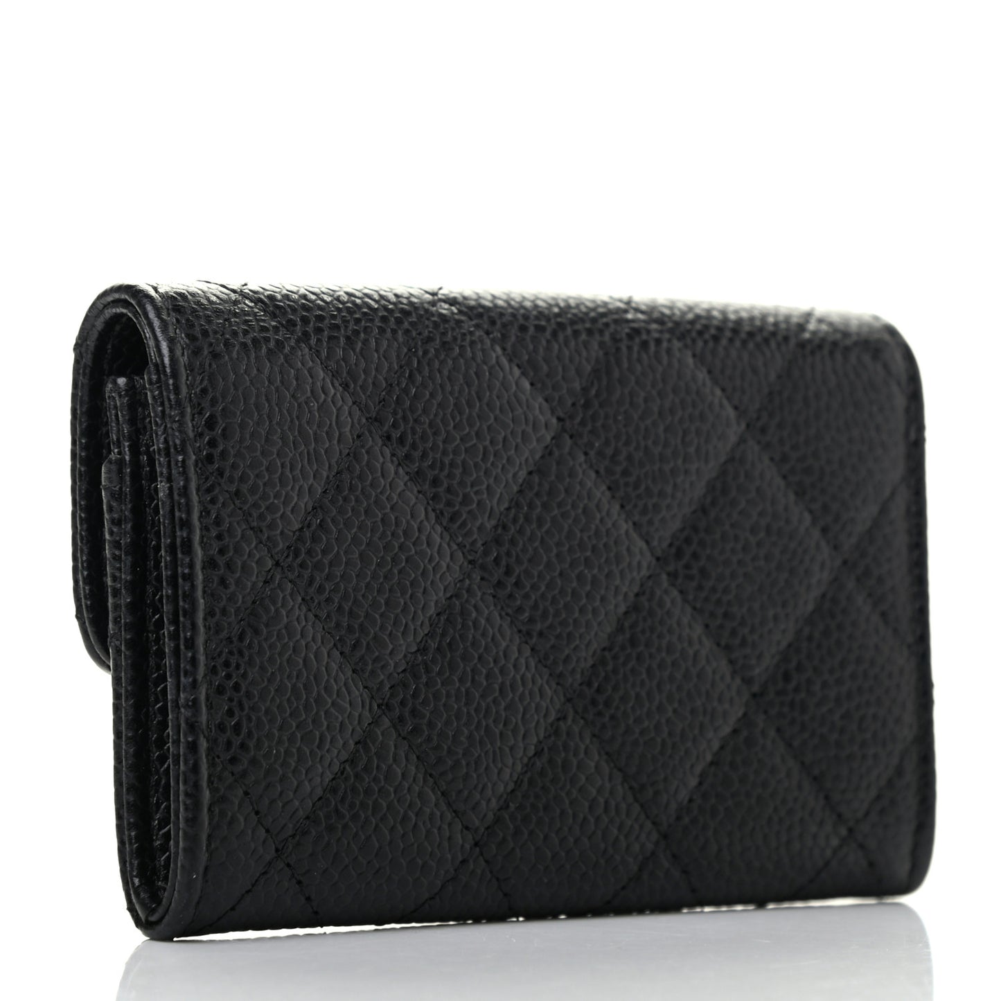 Caviar Quilted Flap Card Holder Black