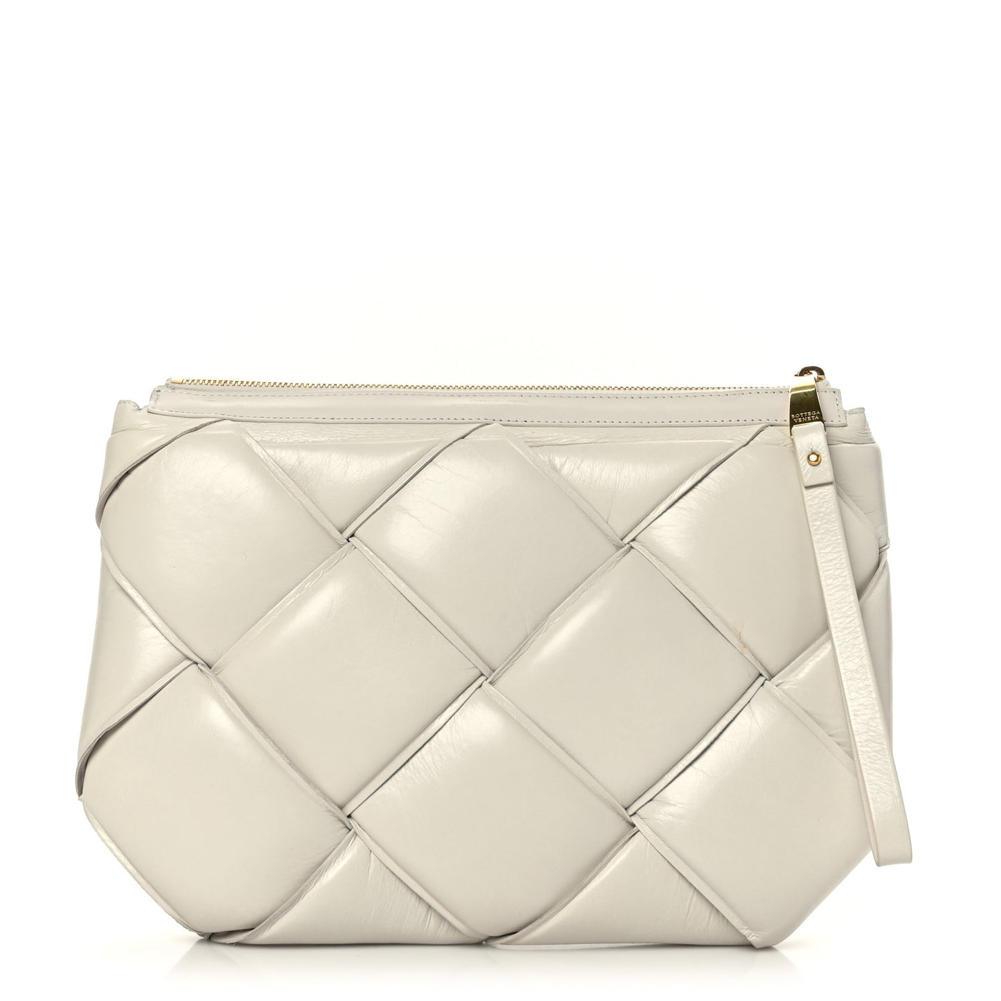 Paper Calfskin Maxi Intrecciato Padded Pouch Clutch Plaster