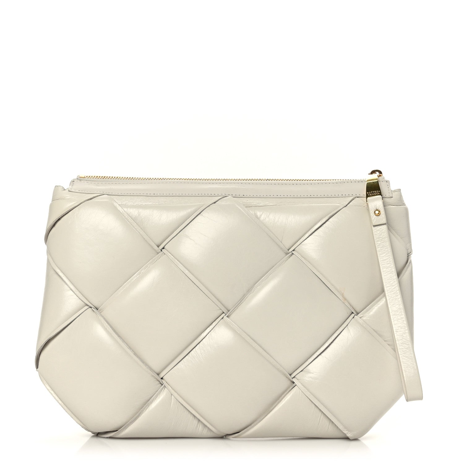 Bottega Veneta Paper Calfskin Maxi Intrecciato Padded Pouch Clutch Plaster 1 of 10