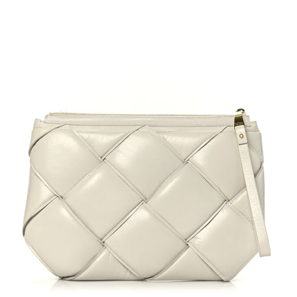 Bottega Veneta Paper Calfskin Maxi Intrecciato Padded Pouch Clutch Plaster 1 of 10
