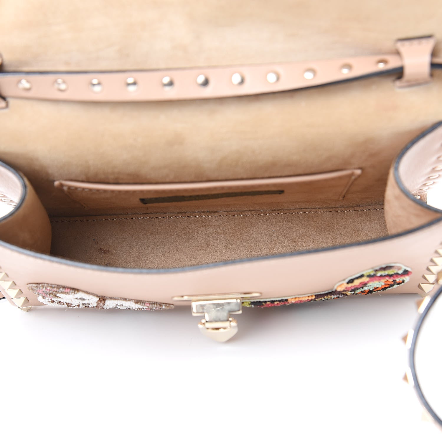 Valentino Garavani Calfskin Butterfly Embroidered Medium Rockstud Flip Lock Crossbody Bag Skin Sorbet 5 of 14