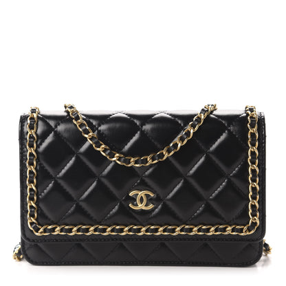 Chanel Lambskin Quilted Running Chain Wallet On Chain WOC Black 1 of 13