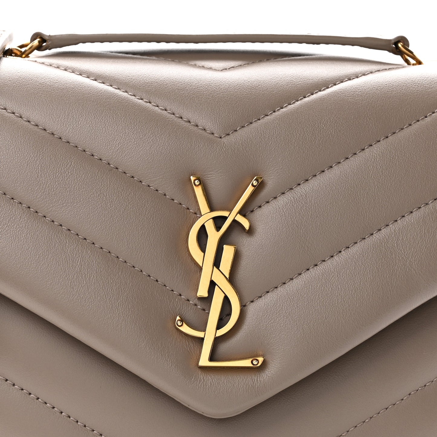 Calfskin Y Quilted Monogram Small Loulou Chain Satchel Greyish Brown