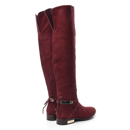 Christian Dior Suede Knee High Boots 36.5 Burgundy 4 of 13