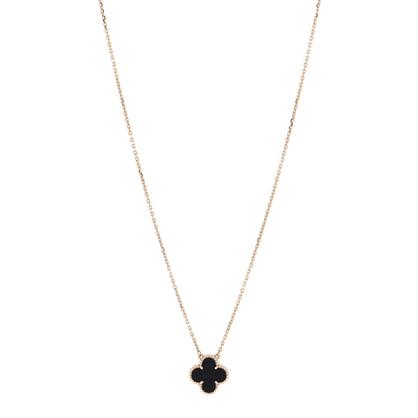 18K Yellow Gold Black Onyx Vintage Alhambra Pendant Necklace