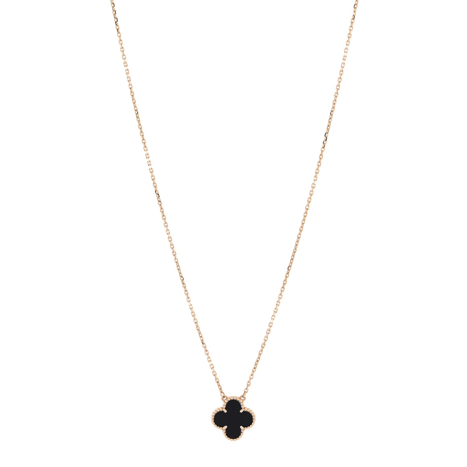 Van Cleef & Arpels 18K Yellow Gold Black Onyx Vintage Alhambra Pendant Necklace 1 of 7