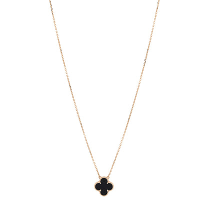 Van Cleef & Arpels 18K Yellow Gold Black Onyx Vintage Alhambra Pendant Necklace 1 of 7